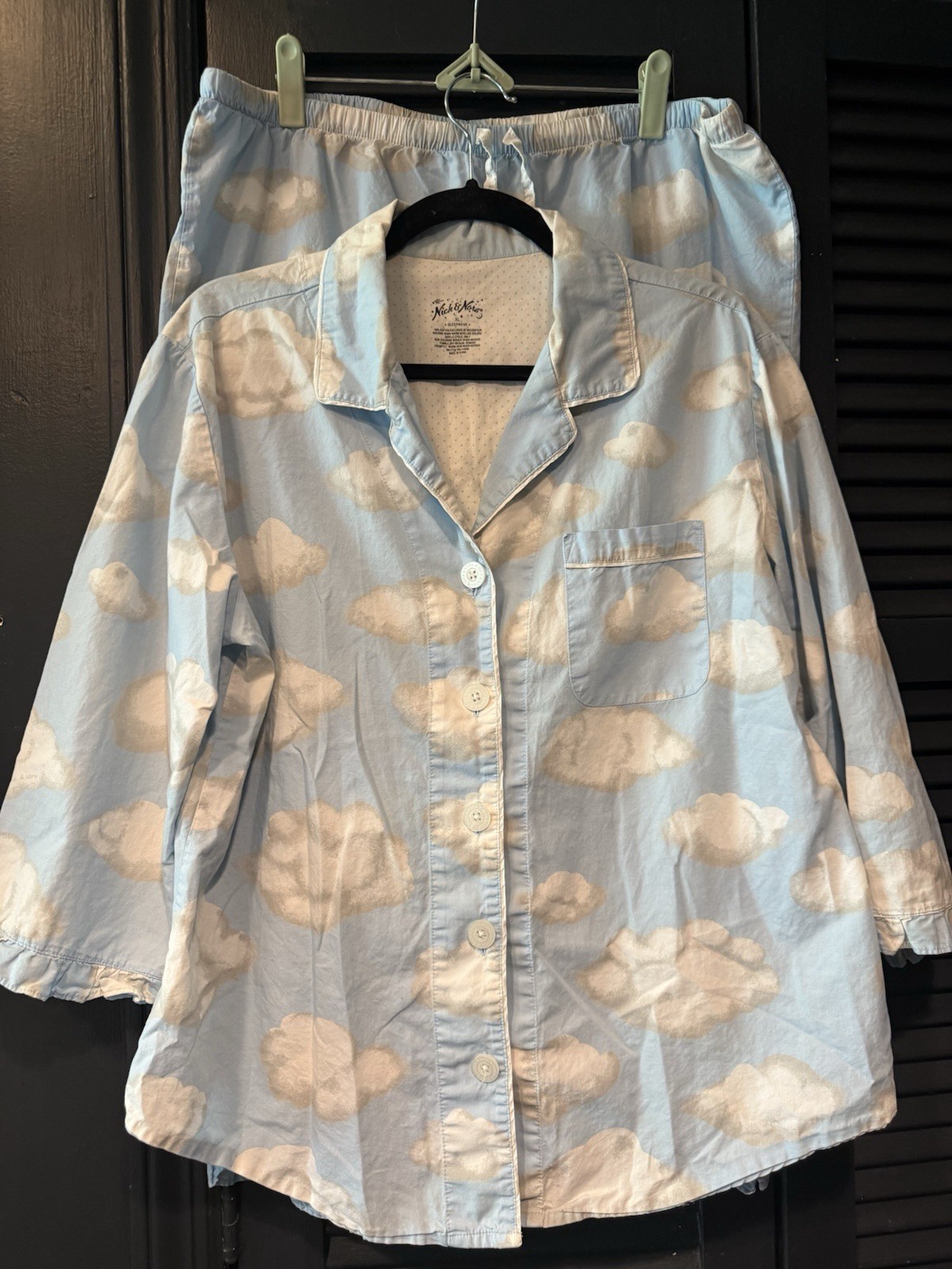 Nick and Nora  Iconic  Clouds Capri Pajama Set With ruffles XL 90's 100% Cotton