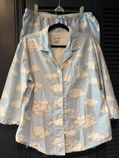 Nick and Nora Iconic Clouds Capri Pajama Set With ruffles XL 90's 100 Cotton