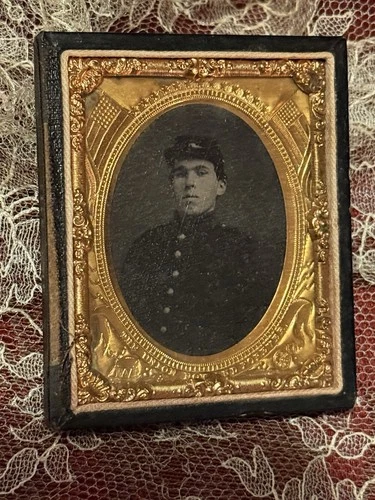 1860s Ambrotype Photograph Of Civil War Union Soldier Union Now And Forever Case