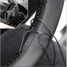 38cm/15 Inch Leather Steering Wheel Cover Stitch On Wrap, Breathable, Black