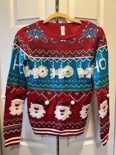No Boundaries Women's Red Ugly Christmas Santa Sweater Size S 3-5