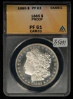 1885 $1 Morgan Silver Dollar Proof Cameo - Frosty PQ - ANACS PF 61 - SKU-B5991