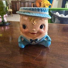 Vintage Humpty Dumpty Planter Head Vase Blonde Hair Blue Hat, Eye Relpo #5820