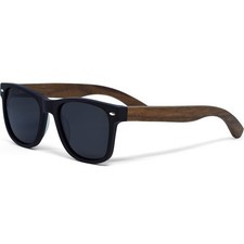 Polarized Black Lens Sunglasses, Classic Retro Frame, Wooden Walnut Arms