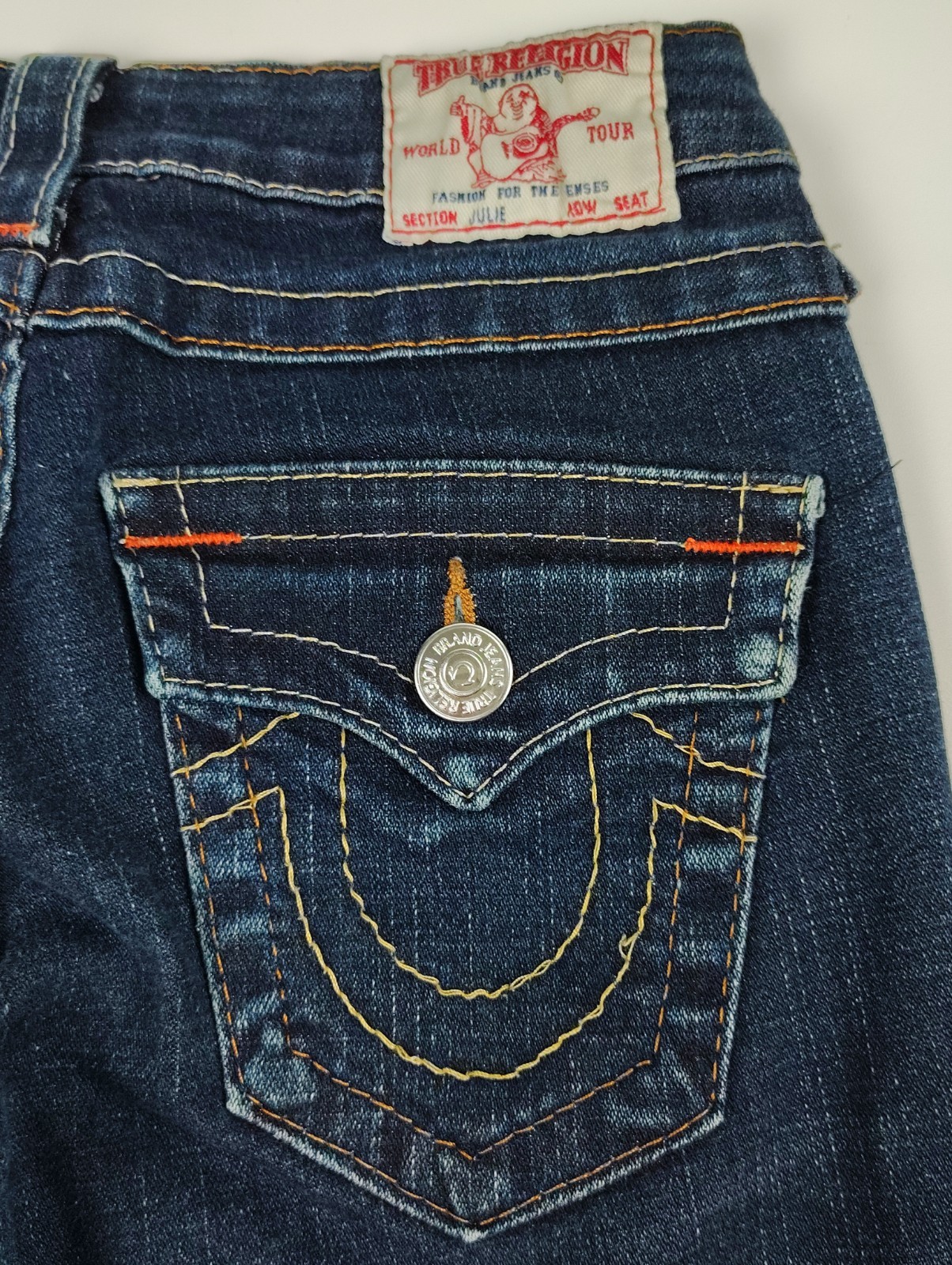 True Religion Jeans Julie Flap Pocket Women’s 25x35 Dark Wash Blue Low Rise USA thumbnail 9