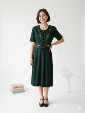Vintage Kari's Korner Dress Green Floral Cottagecore Twee Retro Academia 18WP