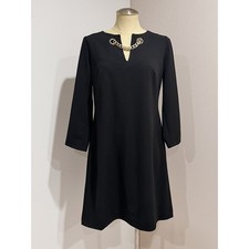 Tommy Hilfiger Women's Black Grommet Gold Chain Neck Shift Dress Size 12