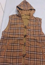 Wool Hoodie Vest Suade Trim Shark Tooth buttons Size XL runs larger