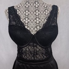 Fredericks of Hollywood Chemise Babydoll Large Black Satin Lace