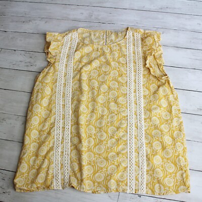 Loft Outlet Women's Floral Summer Top Size M Yellow Ivory Embroidered Lace