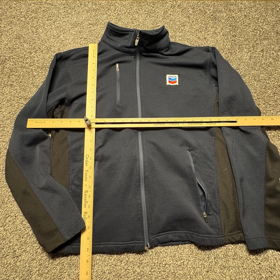 Chevron Employee Jacket Mens Medium Blue Black Full Zip Gas Station Work Sweater - Image 2 of 4