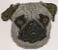 2 1/2" x 2 7/8" Brown Pug Dog Breed Portrait Iron On Embroidery Patch