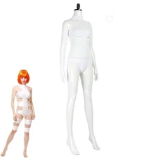 The Fifth Element Leeloo Cosplay White Bodysuit Strapless Lanyard Tights Costume
