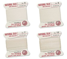Griffin 100 Natural Silk Thread with 2 Needles White Color for Stringing Beads