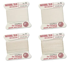 Griffin® 100% Natural Silk Thread with 2 Needles White Color for Stringing Beads