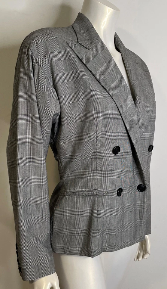 Ralph Lauren Collection Black White Plaid Wool Blazer Jacket Womens 8 Purple Lbl - Image 2 of 4