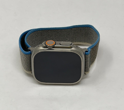 Apple Watch Ultra 49mm Titanium Case with Blue/Gray Trail Loop, M 