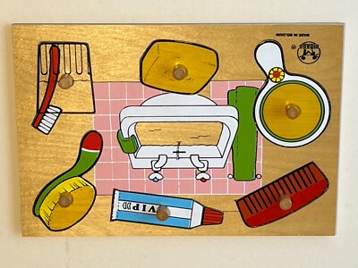 家具 GAG Vintage Didago Hardwood Groming/ Hygiene Puzzle w/ Knobs 11 1/4