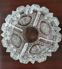 Vtg Anna Huttle Frosted Rose Glass Crystal Ashtray  Sawtooth Rim 7"