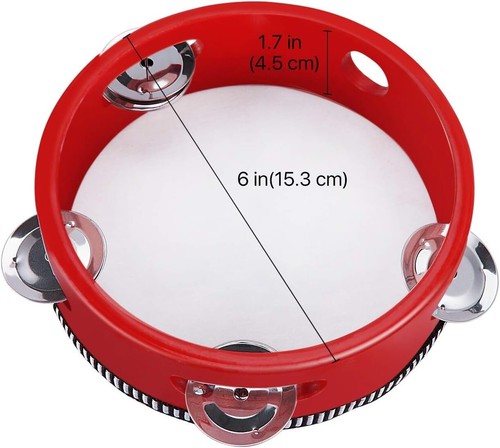 Flexzion Wooden Handheld Tambourines - 2 Pack - 8 inch/6 Inch - Single Row - Red - Picture 6 of 6