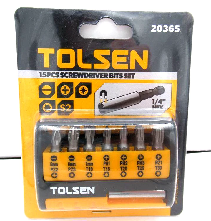 Tolsen 15 pcs Magnetic Bit Holder Set for Cordless Screwdriver Screw Gun Drill