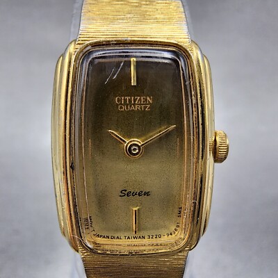 VTG Citizen Seven Watch Women 16mm Brown Dial Gold Tone Rectangle