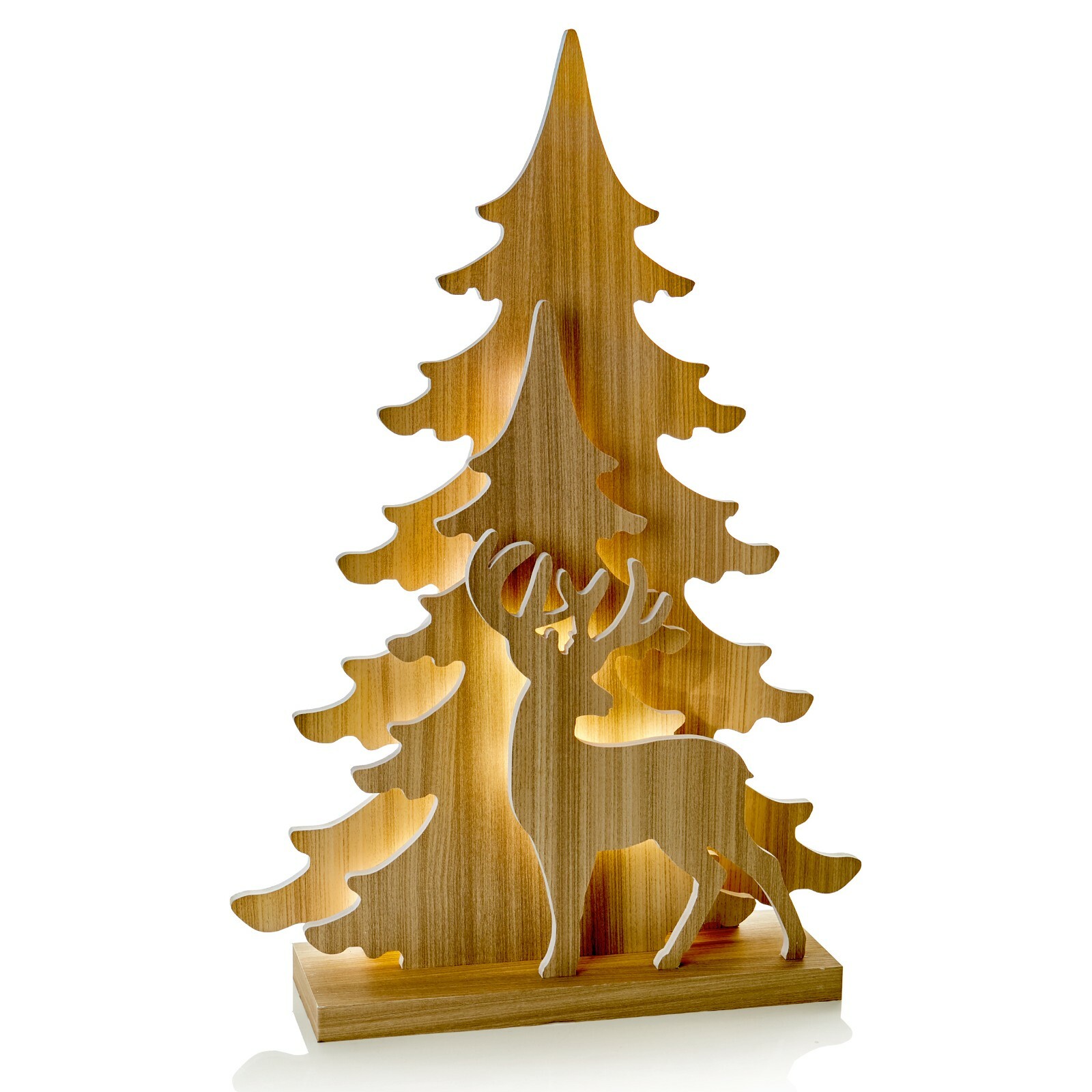 PREMIER 69CM LIT WOODEN REINDEER SCENE