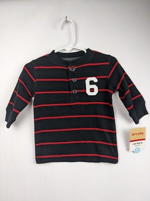 Carters Lets Play Baby Boys Striped Long Sleeve Henley Top Size 6 Months Cotton