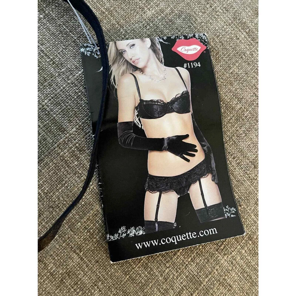 NUEVO Sujetador Coquette negro satinado/encaje para mujer talla pequeña estilo 1194 Foto 3 de 4