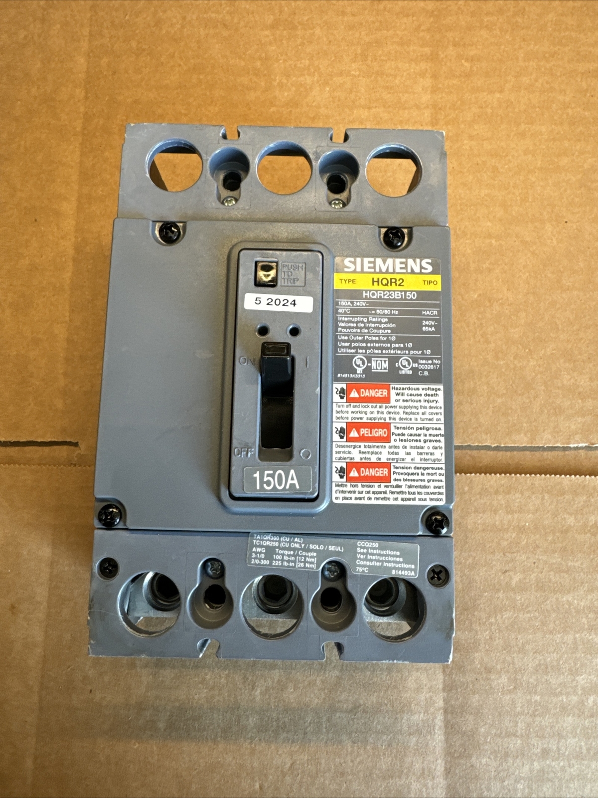 HQR23B150 SIEMENS 3P 150A 240Vac 65KA CIRCUIT BREAKER New Surplus
