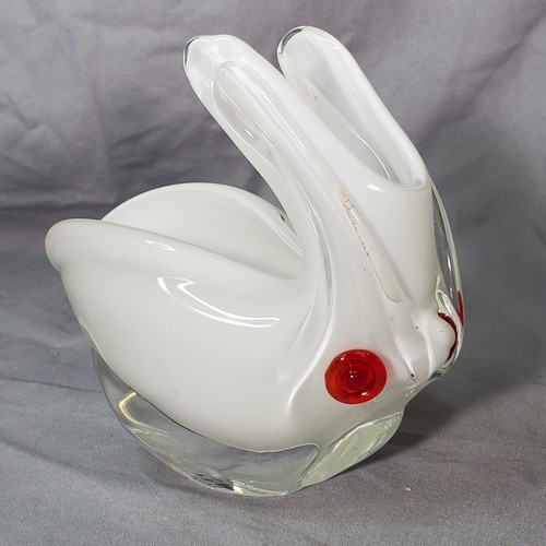 Blown Glass Rabbit Candy Trinket Dish White Red Home Table Decor Vintage - Picture 3 of 11