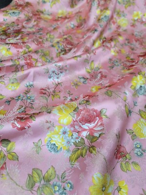 Coral Brocade Fabric Sold By The Yard Yellow Floral Multicolor Silk Brocade