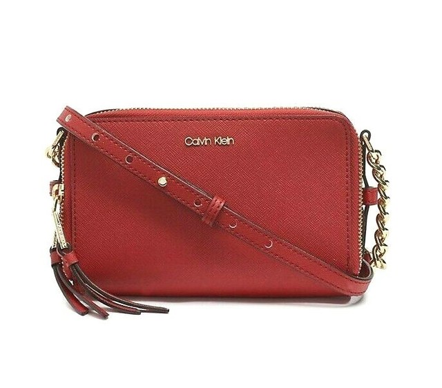 calvin klein red leather handbag