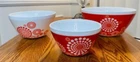Set of 3 Vintage Charm inspired by Pyrex "Tickled Pink" Psychedelic Spring Bloss