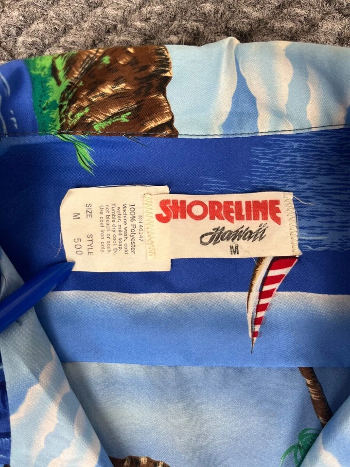 Vintage Shoreline Hawaii Button Up Shirt Adult Size Medium Blue Short Sleeve - Image 3 of 4