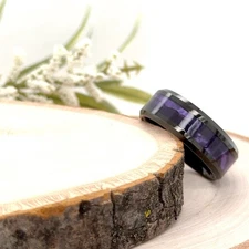 8mm Black Tungsten Proposal Ring Purple Opal Inlay His & Her Band For Christmas