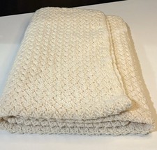 Elegant Handmade Baby Crib Blanket Timeless Crochet Cream Textured 38x29 Throw