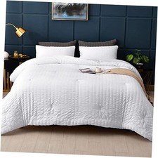Seersucker Queen Comforter Set 90x90 inches , 3 Pieces - 100 Soft Washed