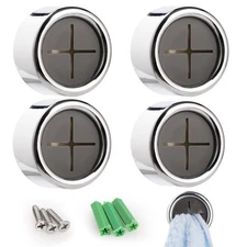 4 Pack Round Adhesive Push-In Towel Hooks for Kitchen Bathroom Silver