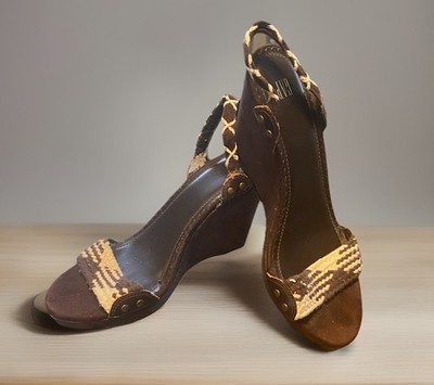 GAP Brown Chevron Pattern Woven Slingback Cork Wedge Sandals Women s Size 7