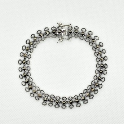 Ken Craft Sterling Silber Markasiten Gliederarmband 925 Thailand schwer Box Verschluss