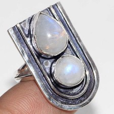 925 Silver Plated Rainbow Moonstone Jewellery Ring Handmade Size Us 8 JW