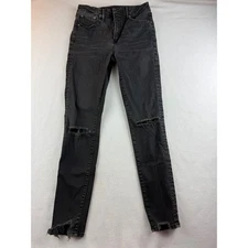 American Eagle Jean Distressed Black Wash Ripped Knee Super High Rise 8 Long