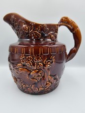 Vintage 30s Arthur Wood Hound‑Handled Pitcher Jug Hunting Scene Relief Large 8”