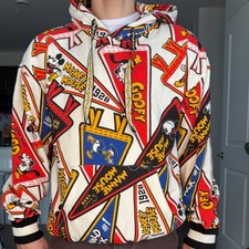Disney x Macy's Mickey Pennant Allover Print Hoodie Cream M