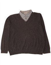 Marks & Spencer Mens Regular Fit V-Neck Jumper Sweater 2XL Brown Cotton AS20