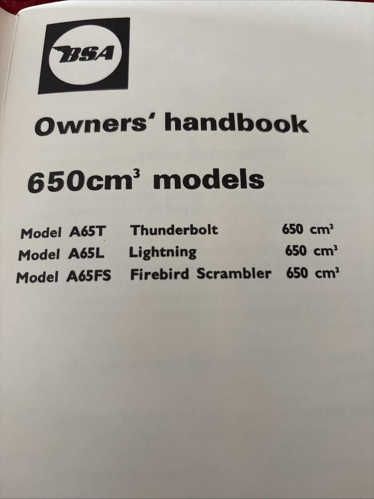 BSA 650cm Owners Handbook 1972 00-4184 A65T A65L A65FS EM239