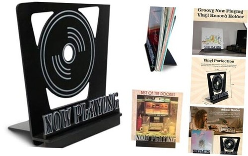 Now Playing Vinyl Record Stand | Vinyl Now Playing Stand | Black Wooden Holder