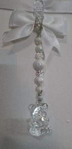 *new*white bling unisex clear Baby pram charm bling bear on bow mixed beads