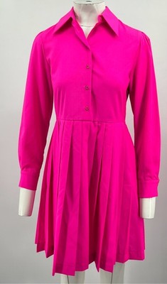MSGM Pink Long Sleeve Pleated Bow-Back Shirt Dress sz 42